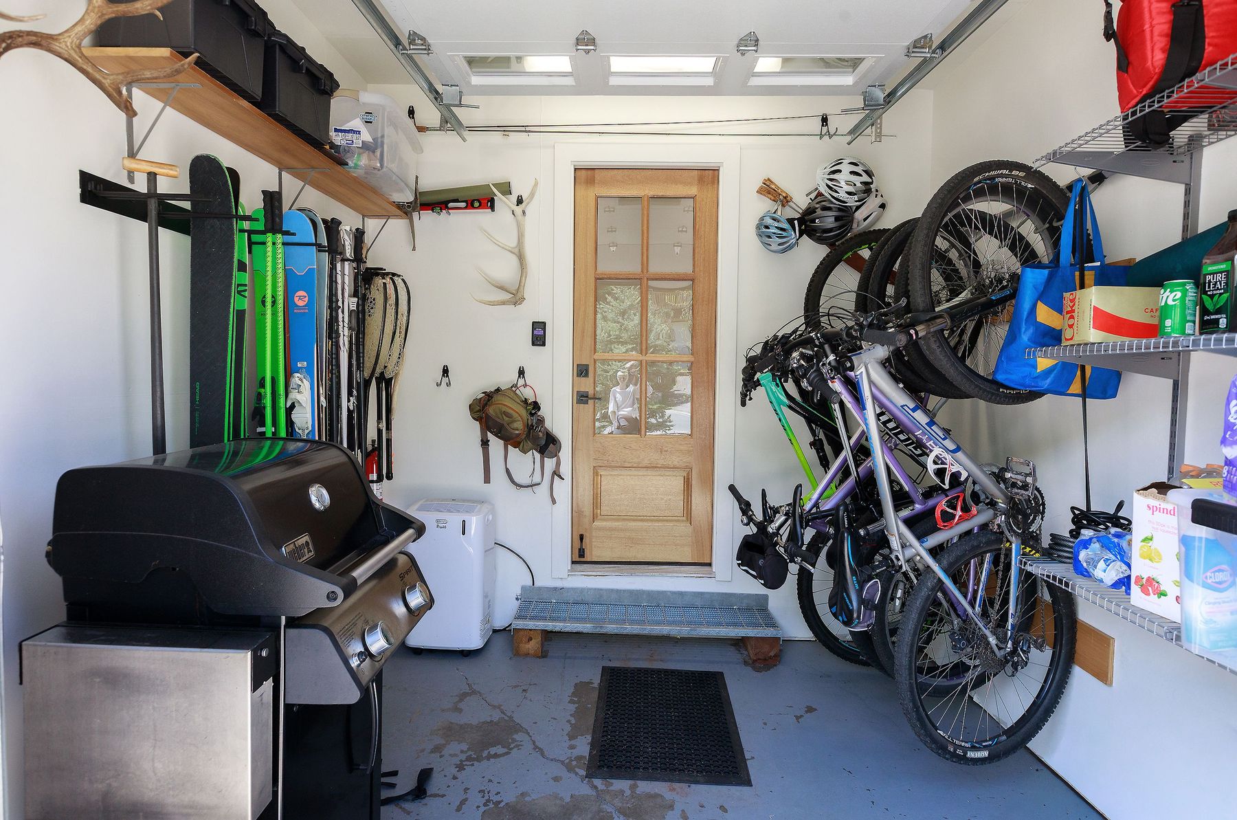 Heated garage with ski and bike storage